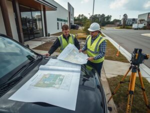 ALTA survey review for a commercial property purchase in Hialeah with surveyors checking site plans and boundary details.