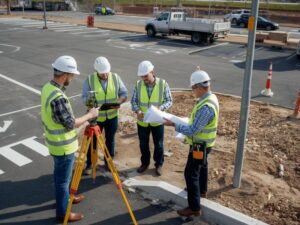 Survey team reviewing due diligence survey plans in Hialeah to catch site conflicts before costly construction redesigns.