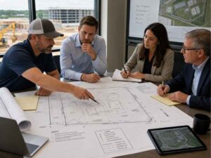 Developers reviewing an ALTA survey before closing a property deal in Hialeah, Florida.