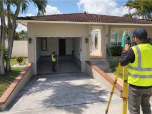 Elevation certificate survey for a home with a sunken garage in Hialeah, Florida. 