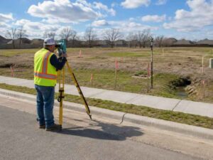Land surveying a vacant parcel in Hialeah, Florida before planning new housing.