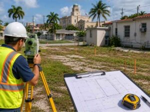Survey companies near me documenting current lot dimensions and existing site conditions in Hialeah Florida
